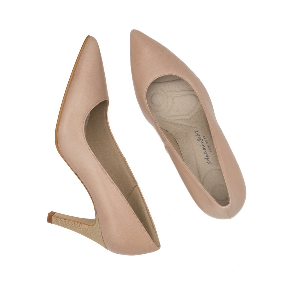 Antonia Saint NY All Occasion Nappa Leather Casual Woven Block Heel Pumps Almond